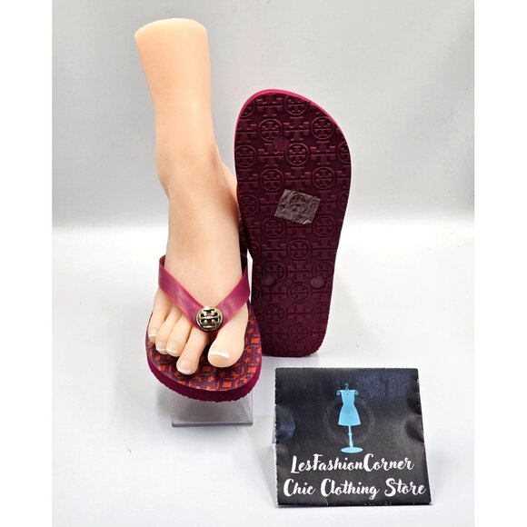 Tory Burch Women's Purple Orange Logo Lattice Thong Flop Sandals Size 6 2380 - Picture 3 of 16